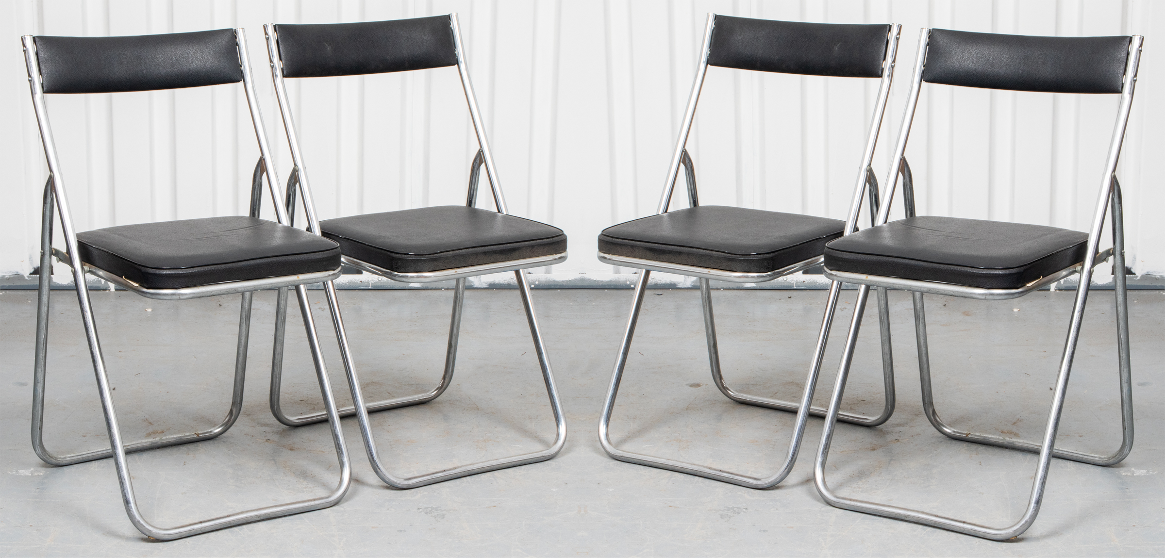 MODERN CHROME FOLDING CHAIRS, 4