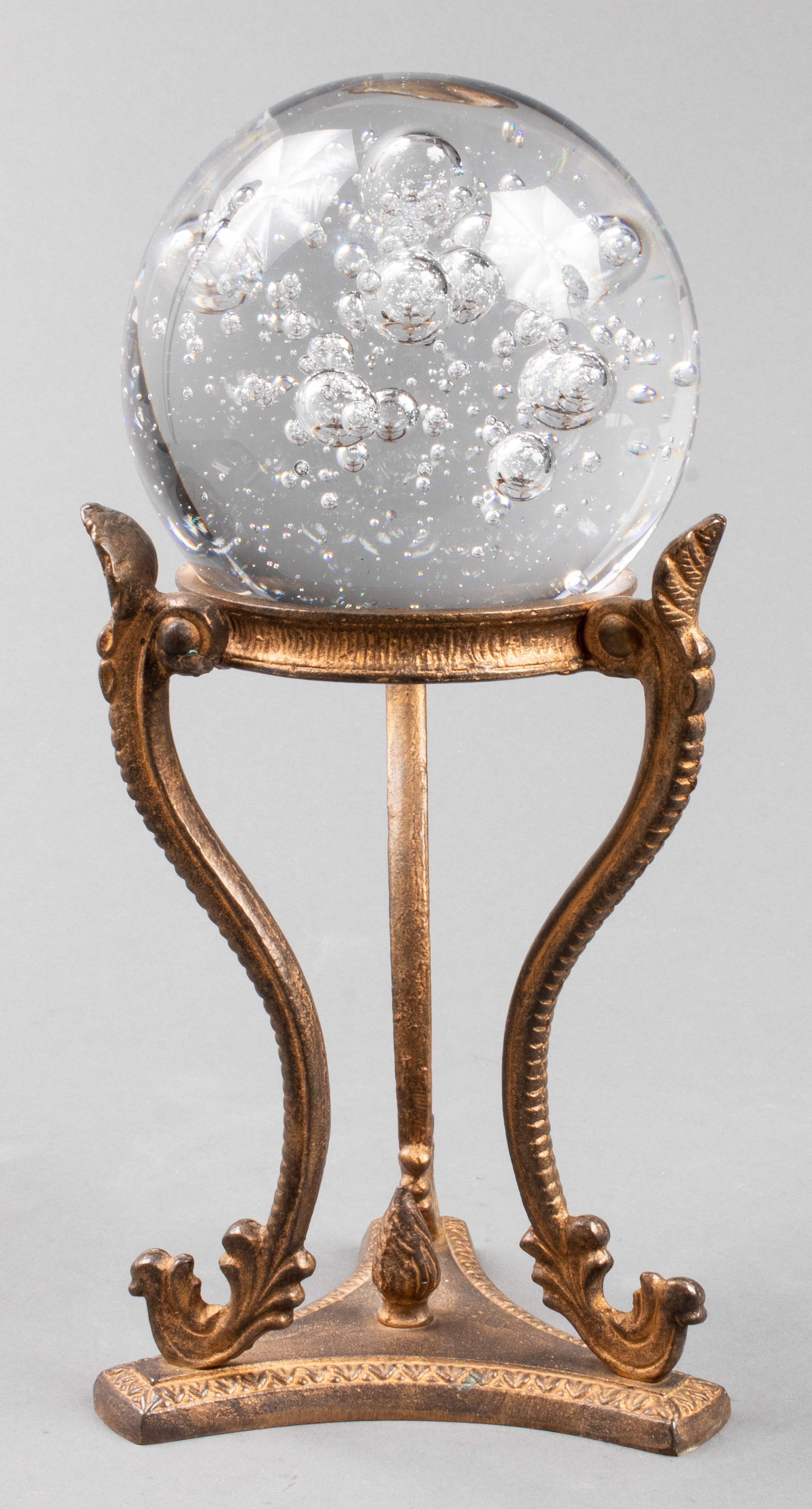 CRYSTAL BALL ON TRIPOD METAL STAND Crystal