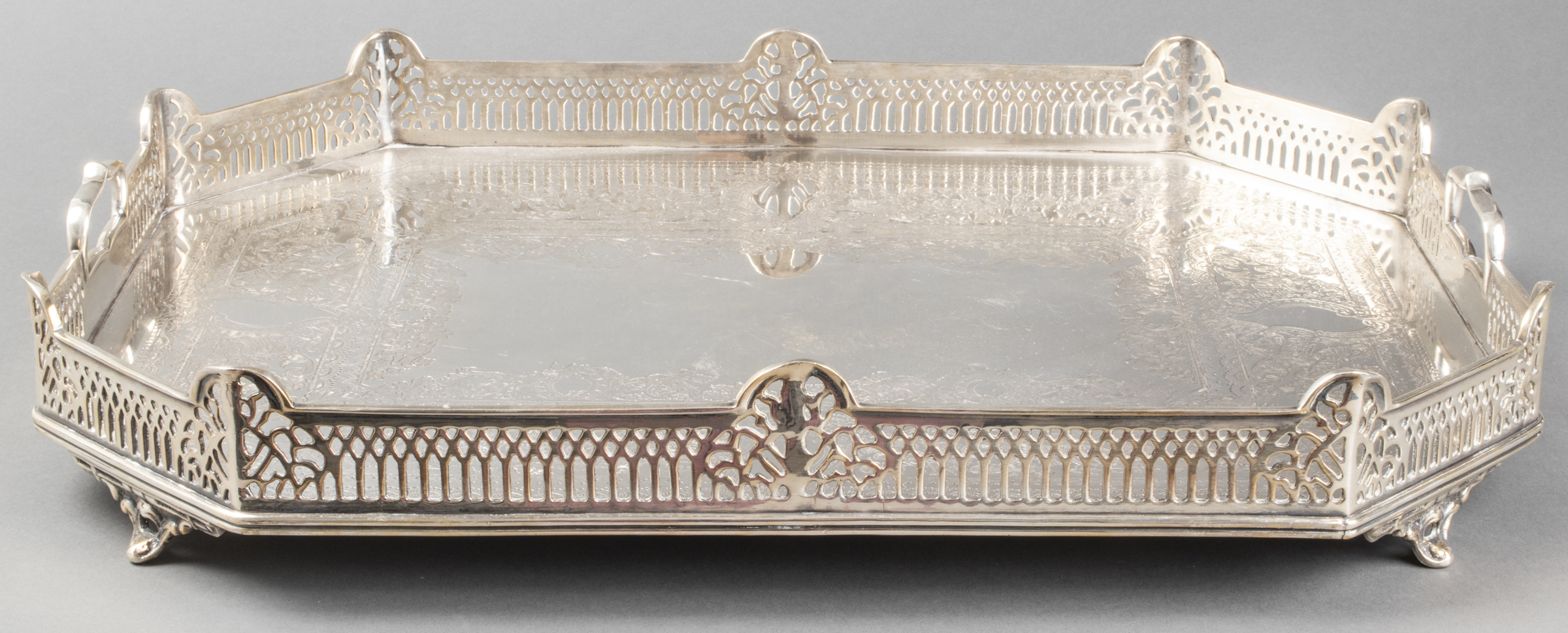 SILVERPLATE SERVING TRAY WITH ETCHED