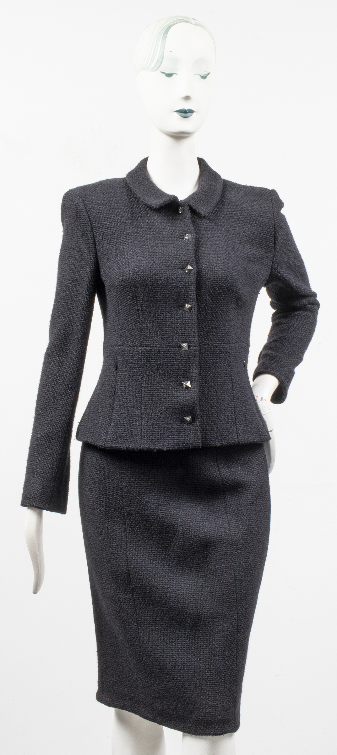 CHANEL BLACK WOOL SKIRT SUIT Chanel