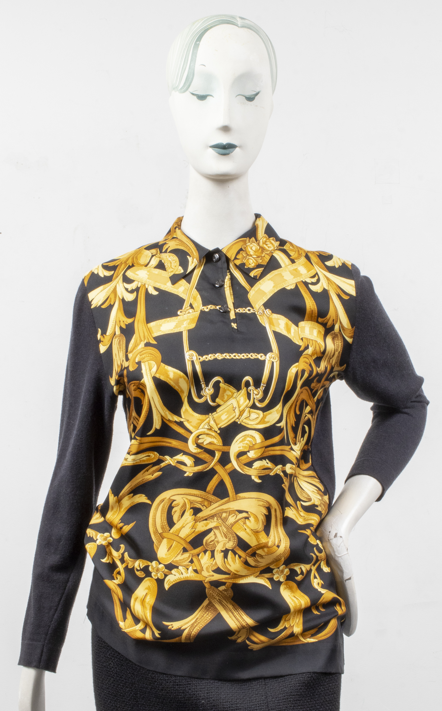 HERMES BLACK BAROQUE MOTIF SHIRT