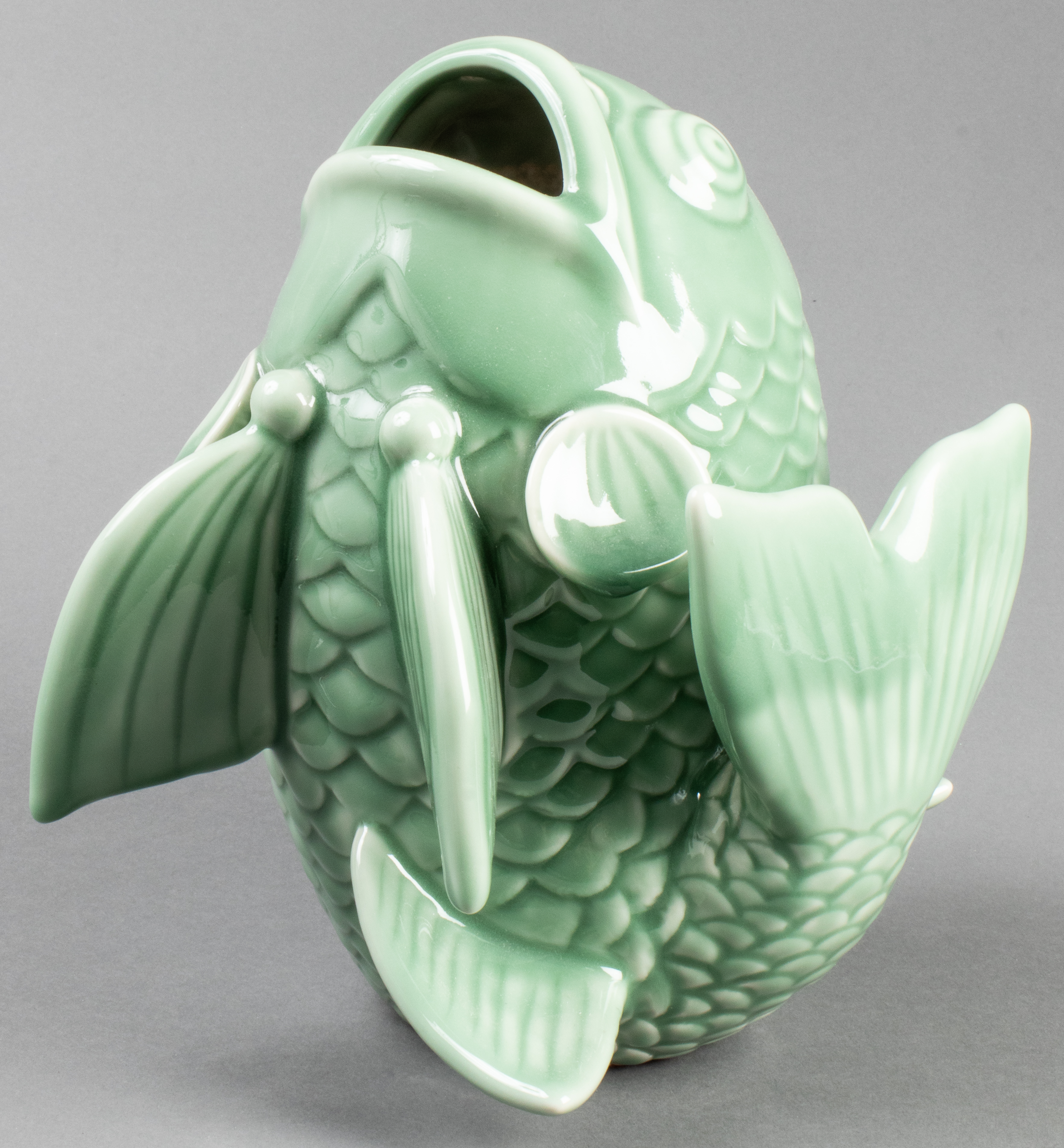 LARGE CELADON GLAZED FISH FORM