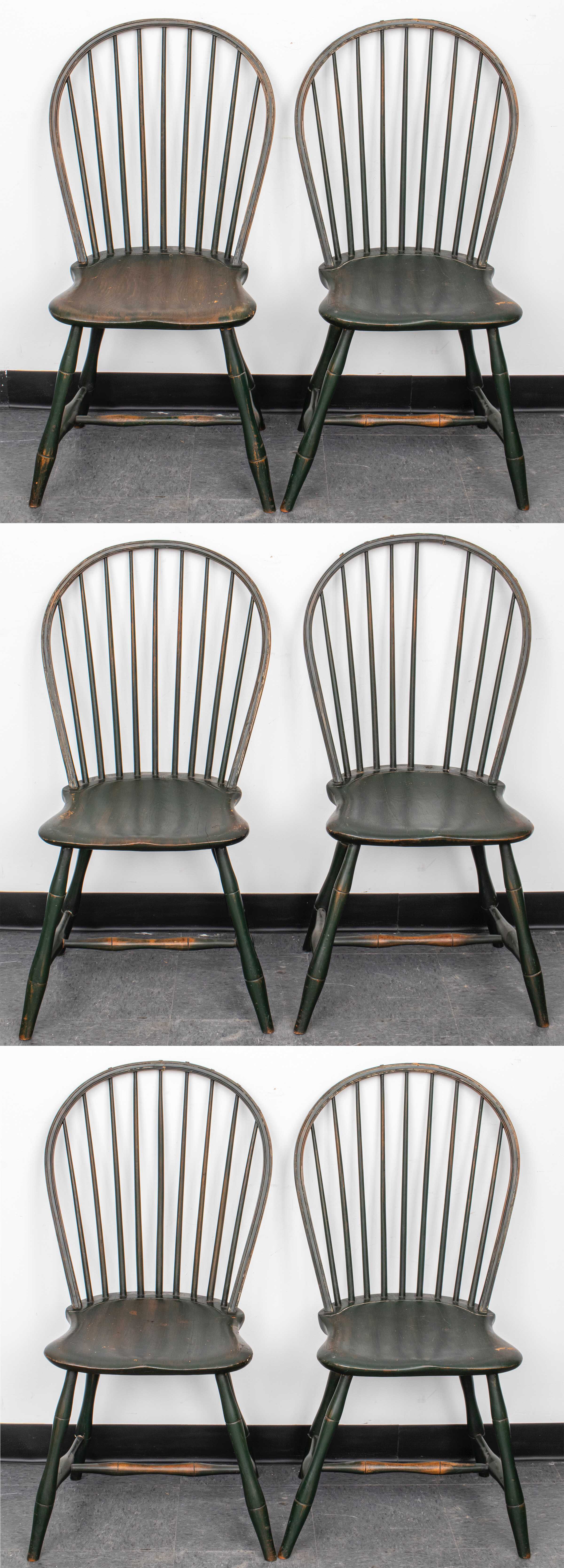 GREEN PAINTED WINDSOR CHAIRS, 6