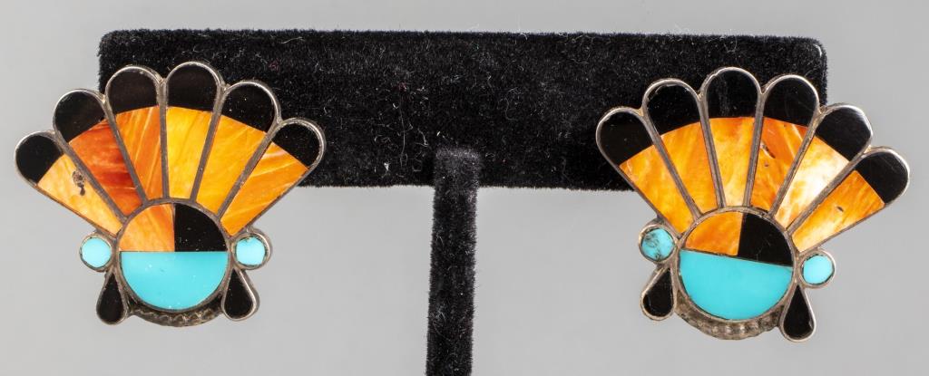 ZUNI SILVER MULTI STONE INLAY EARRINGS 3c421b