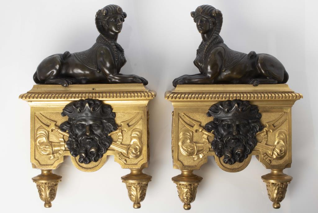 REGENCY STYLE GILT BRONZE NAUTICAL CHENETS,