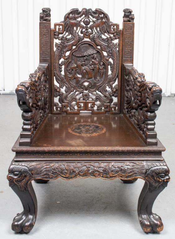 CHINESE CARVED HARDWOOD ARMCHAIR 3c42ad