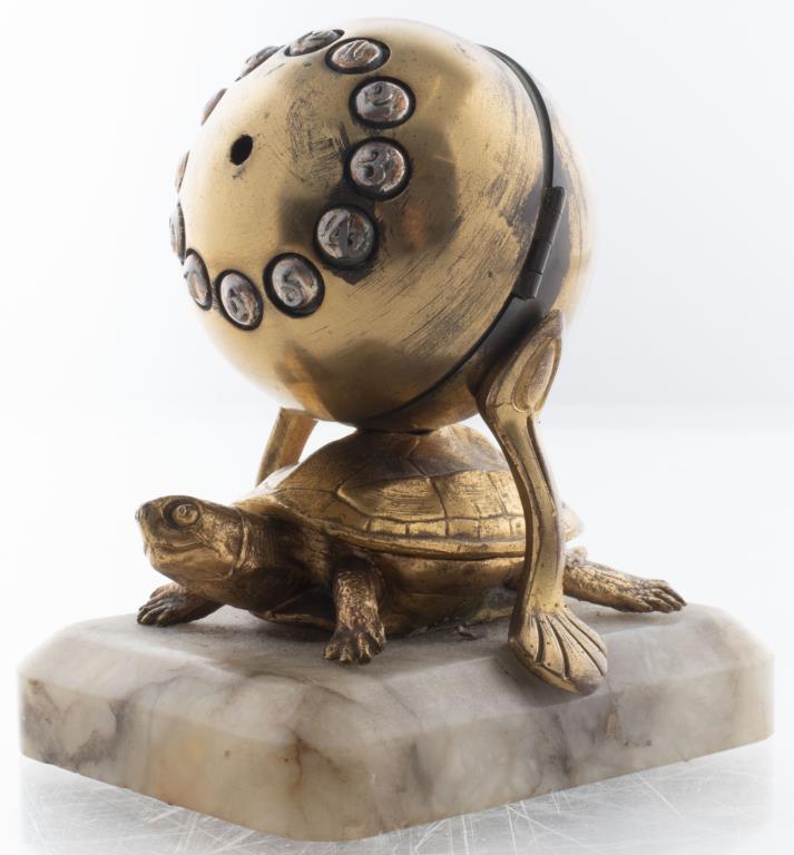 NOVELTY GILT METAL AND MARBLE TURTLE