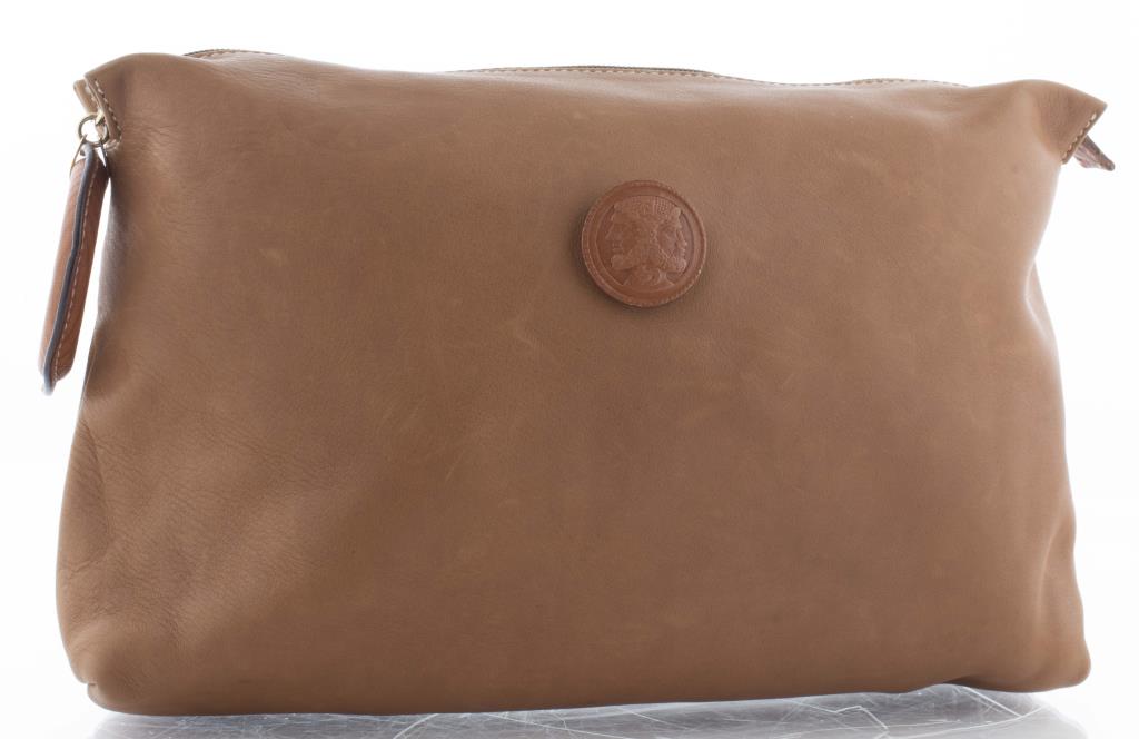 FENDI TAN LEATHER "JANUS" CLUTCH