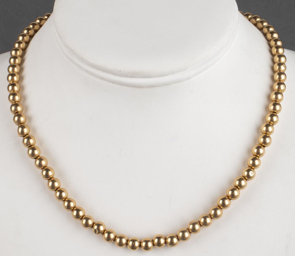 VINTAGE 14K YELLOW GOLD BEAD NECKLACE 3c43e4
