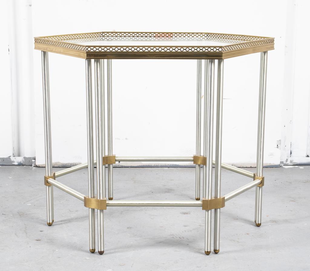 MODERN CHROME AND BRASS SIDE TABLE