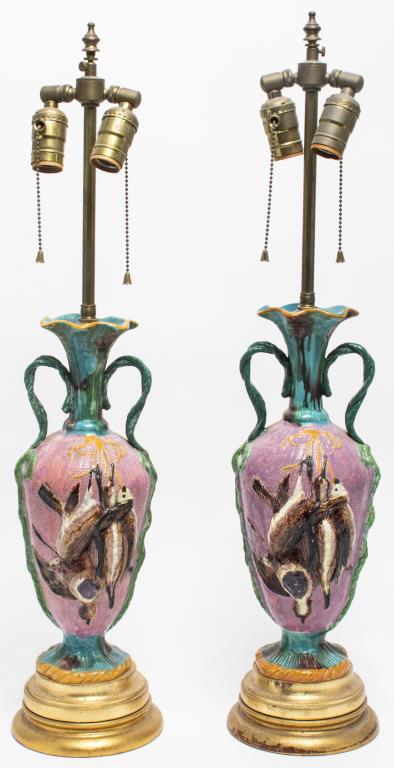 MAJOLICA POLYCHROME CERAMIC LAMPS,