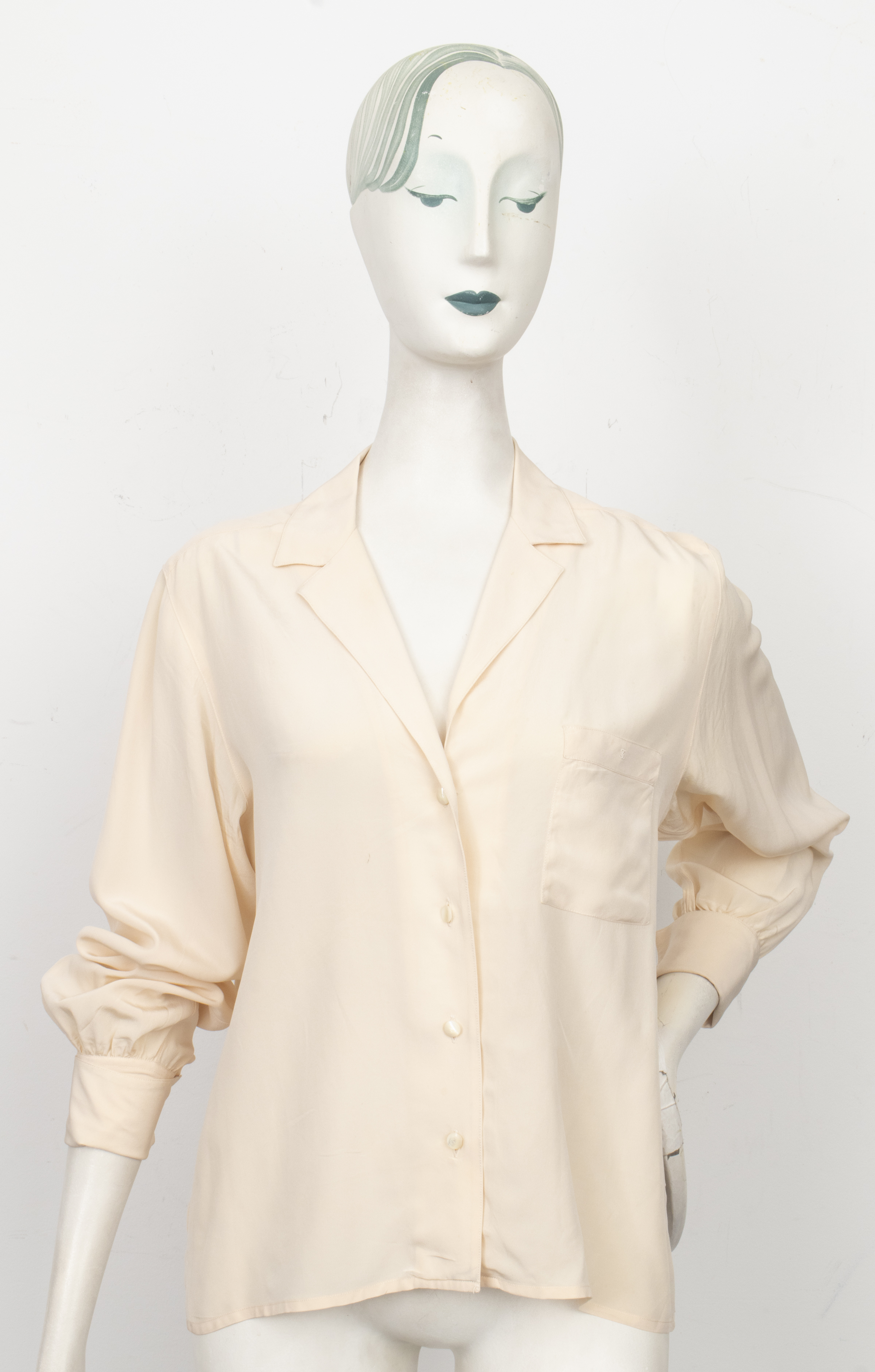 CHANEL CREAM SILK BUTTON DOWN BLOUSE