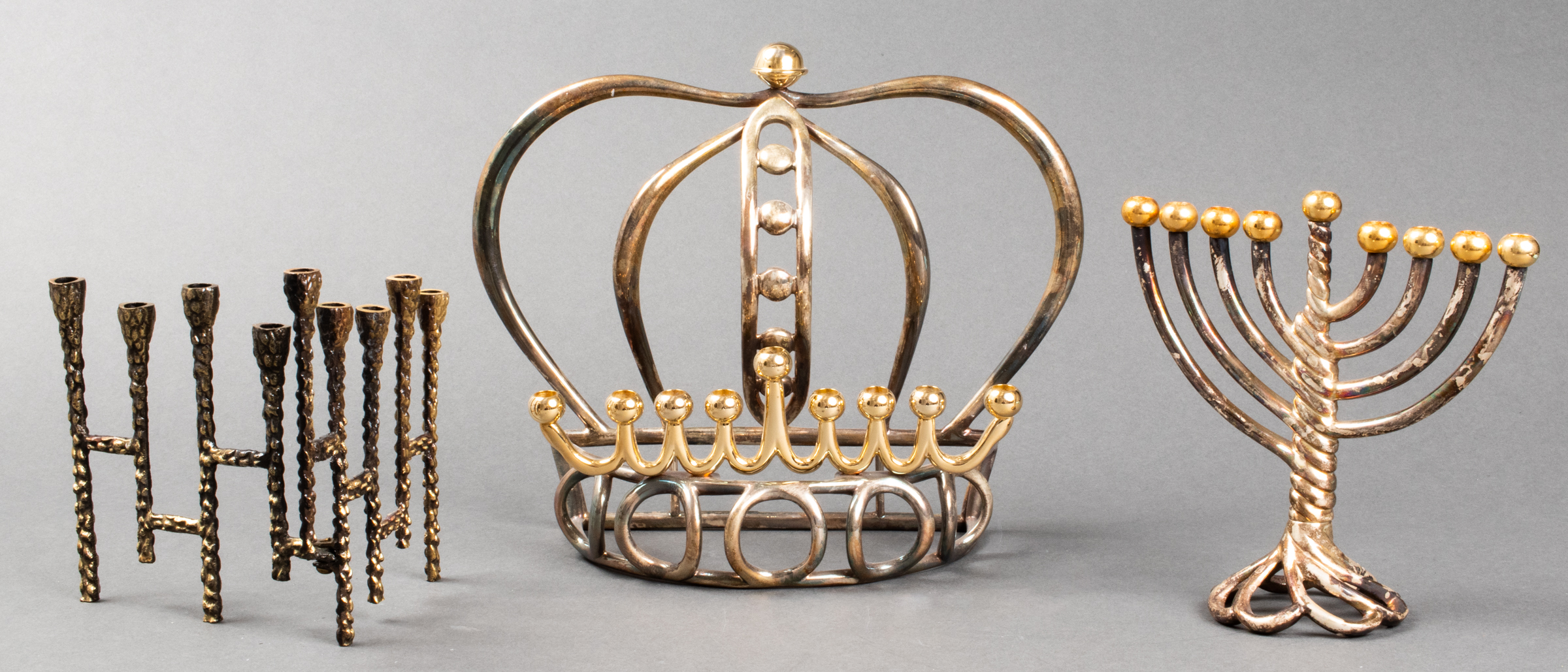 JUDAICA MODERN MIXED METAL MENORAHS  3c4474