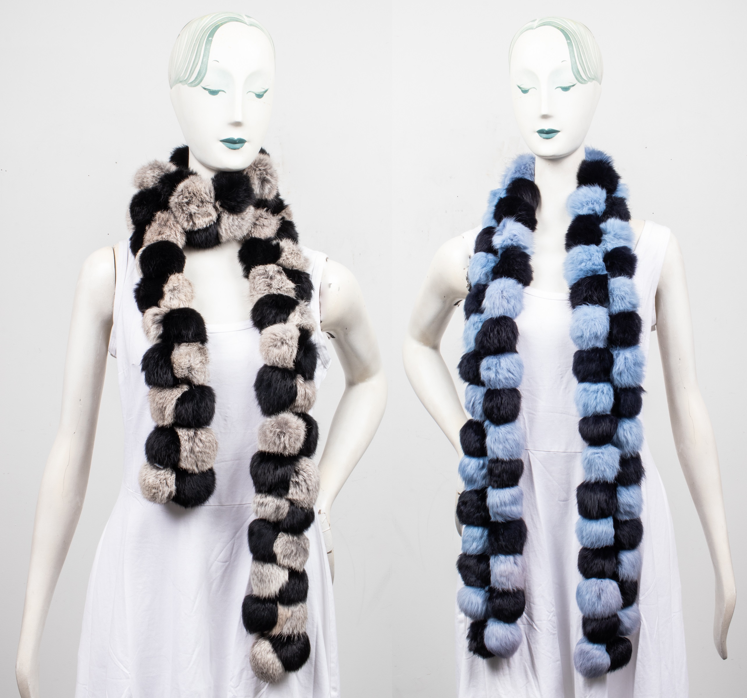 RABBIT FUR POM POM SCARVES 2 PCS  3c4560