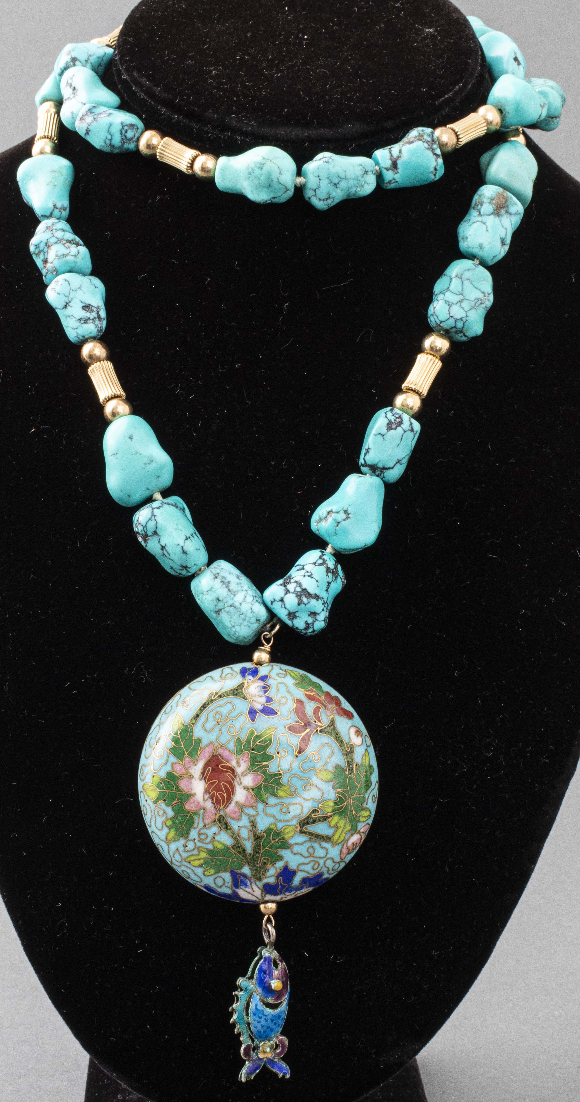 CHINESE TURQUOISE CLOISONNE NECKLACE 3c457c