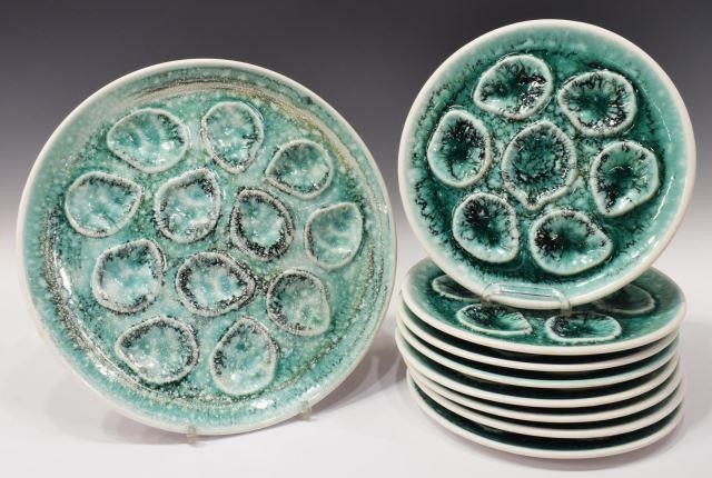 (9) FRENCH MAJOLICA OYSTER PLATTER &