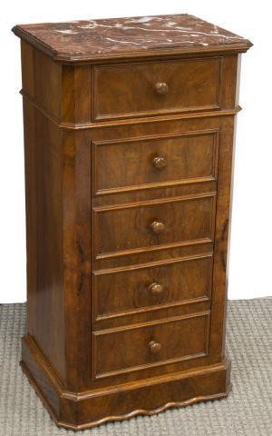 FRENCH MARBLE-TOP WALNUT BEDSIDE