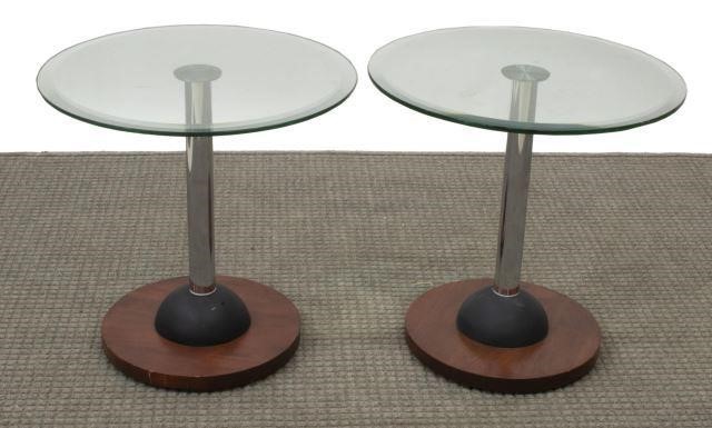  2 CIRCULAR GLASS TOP SIDE TABLES lot 3c1f0b