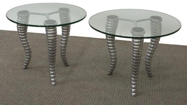  2 MODERN GLASS TOP CHROMED METAL 3c1f0e