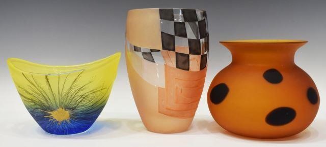 (3) CONTEMPORARY ART GLASS VASES,