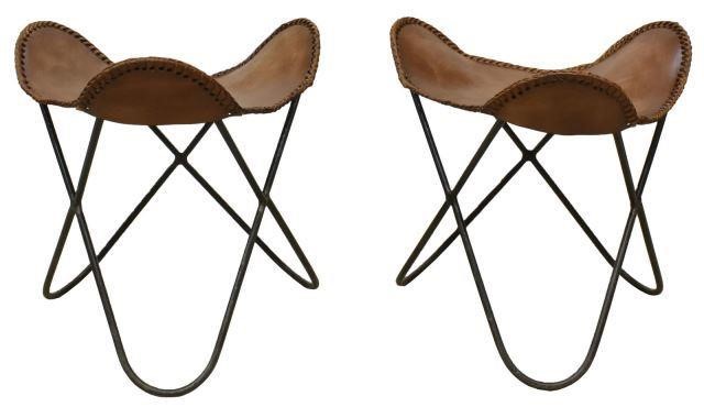 (2) LEATHER BUTTERFLY STOOLS(pair)