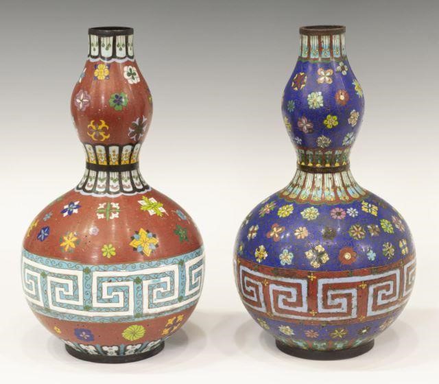 2) CHINESE RED & BLUE CLOISONNE