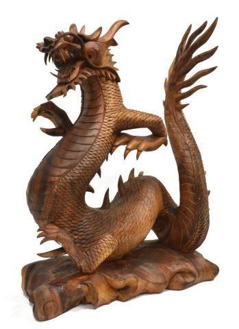 CHINESE CARVED WOOD STANDING DRAGONChinese 3c204e