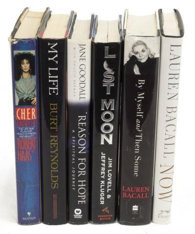 (6) AUTOGRAPHED BOOKS, GOODALL, BACALL,