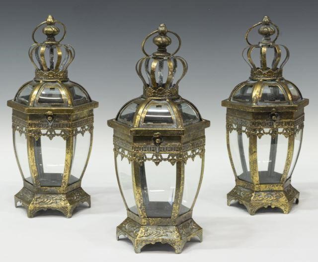 (3) PIERCED GILT METAL HEXAGONAL