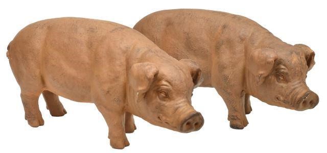  2 LARGE STANDING CAST PIG FIGURES pair  3c20de