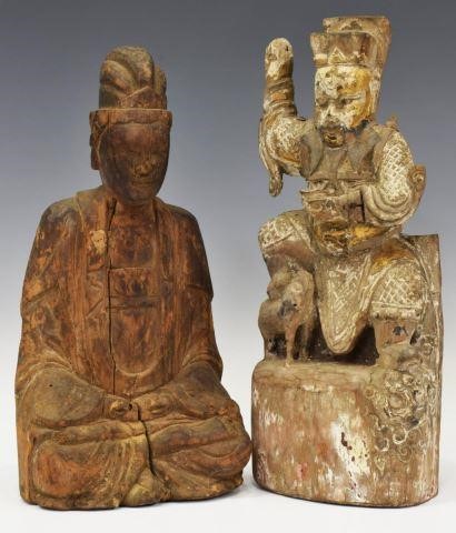  2 CHINESE CARVED SEATED TEMPLE 3c20f2