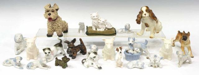 (22) PORCELAIN DOG & CAT FIGURES, BELLEEK,