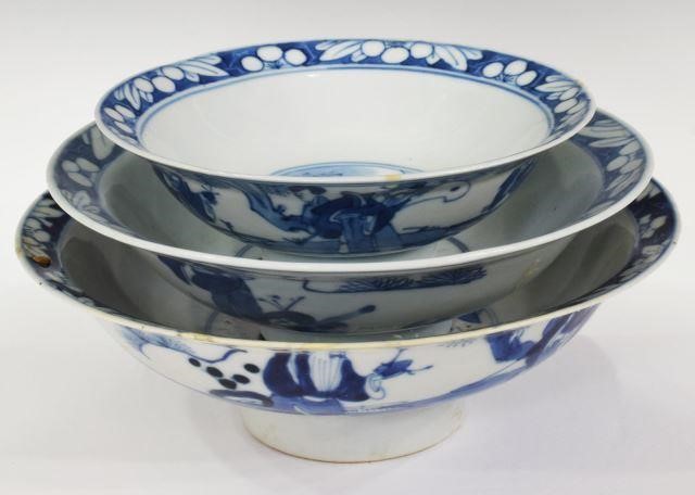 3) CHINESE FU LU SHOU BLUE & WHITE