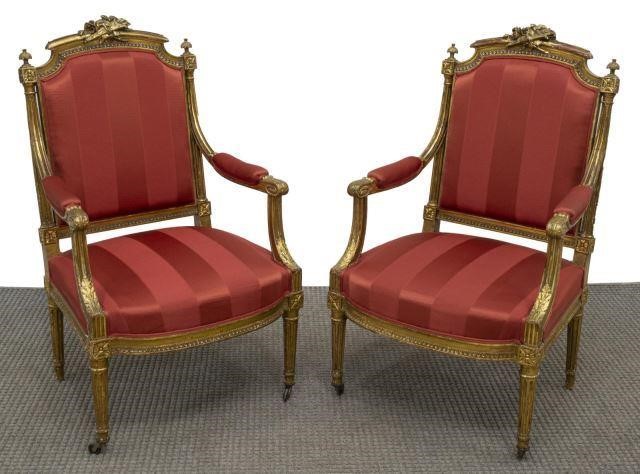  2 LOUIS XVI STYLE GILTWOOD UPHOLSTERED 3c213a