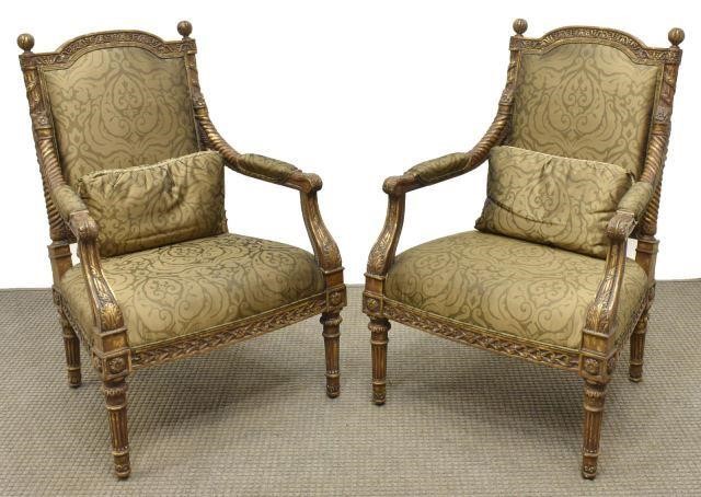  2 LOUIS XVI STYLE GILT UPHOLSTERED 3c226a