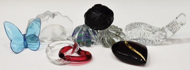 (8) ART GLASS LALIQUE, BACCARAT & MATS