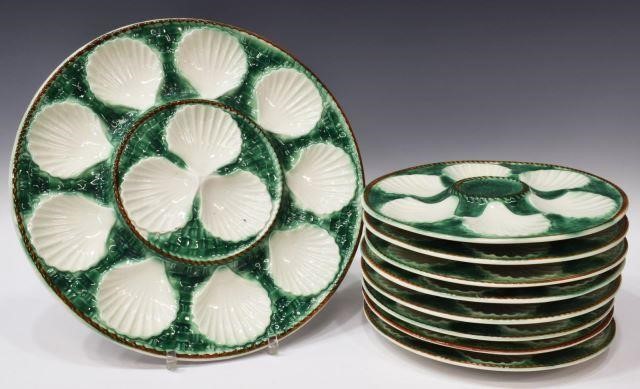  9 FRENCH MAJOLICA OYSTER SERVICE 3c22a0