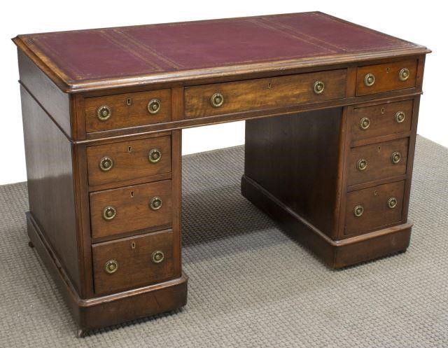 ENGLISH MAHOGANY DOUBLE PEDESTAL LEATHER