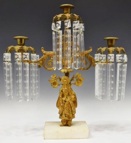 VICTORIAN GILT METAL 3 LIGHT CRYSTAL 3c22cc