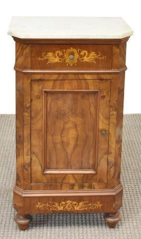 ITALIAN MARQUETRY MARBLE-TOP BEDSIDE