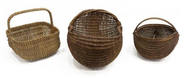 (3) FRENCH WICKER HANDLED BASKETS(lot