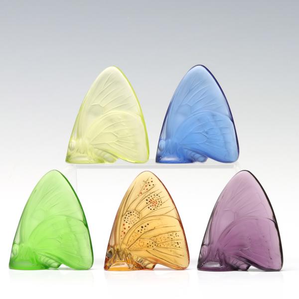 FIVE COLORED ART GLASS BUTTERFLIES 3c241e