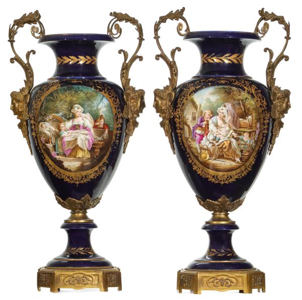 A PAIR 33 INCH SEVRES FLOOR VASES 3c243f