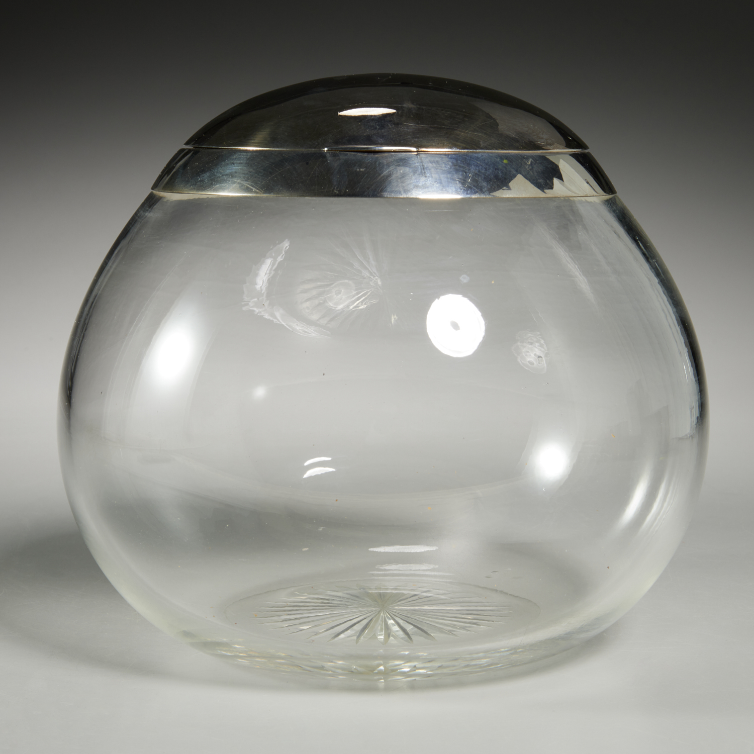 GEORGE V SILVER AND GLASS JAR  3c2597