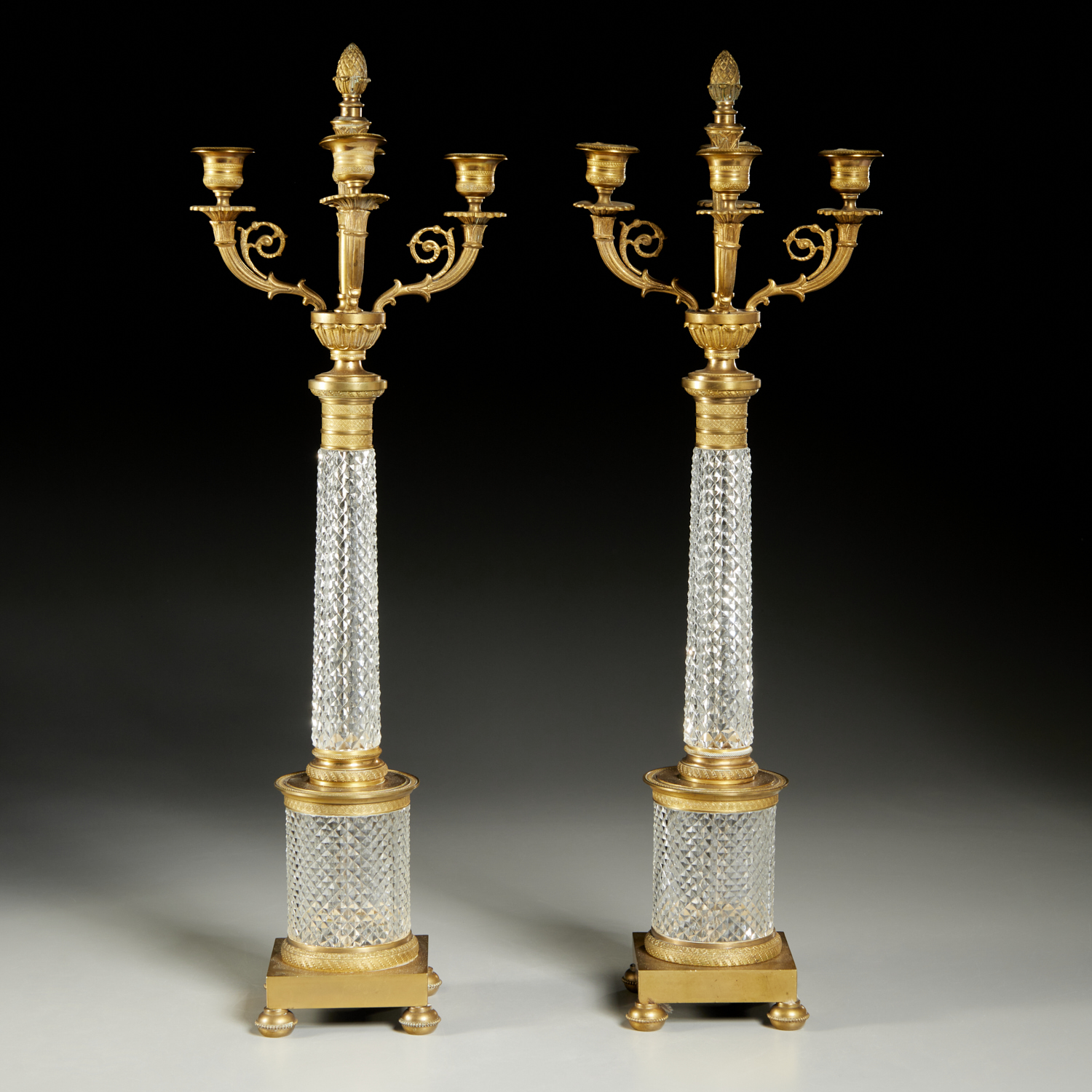 PAIR EMPIRE STYLE BRONZE AND CRYSTAL