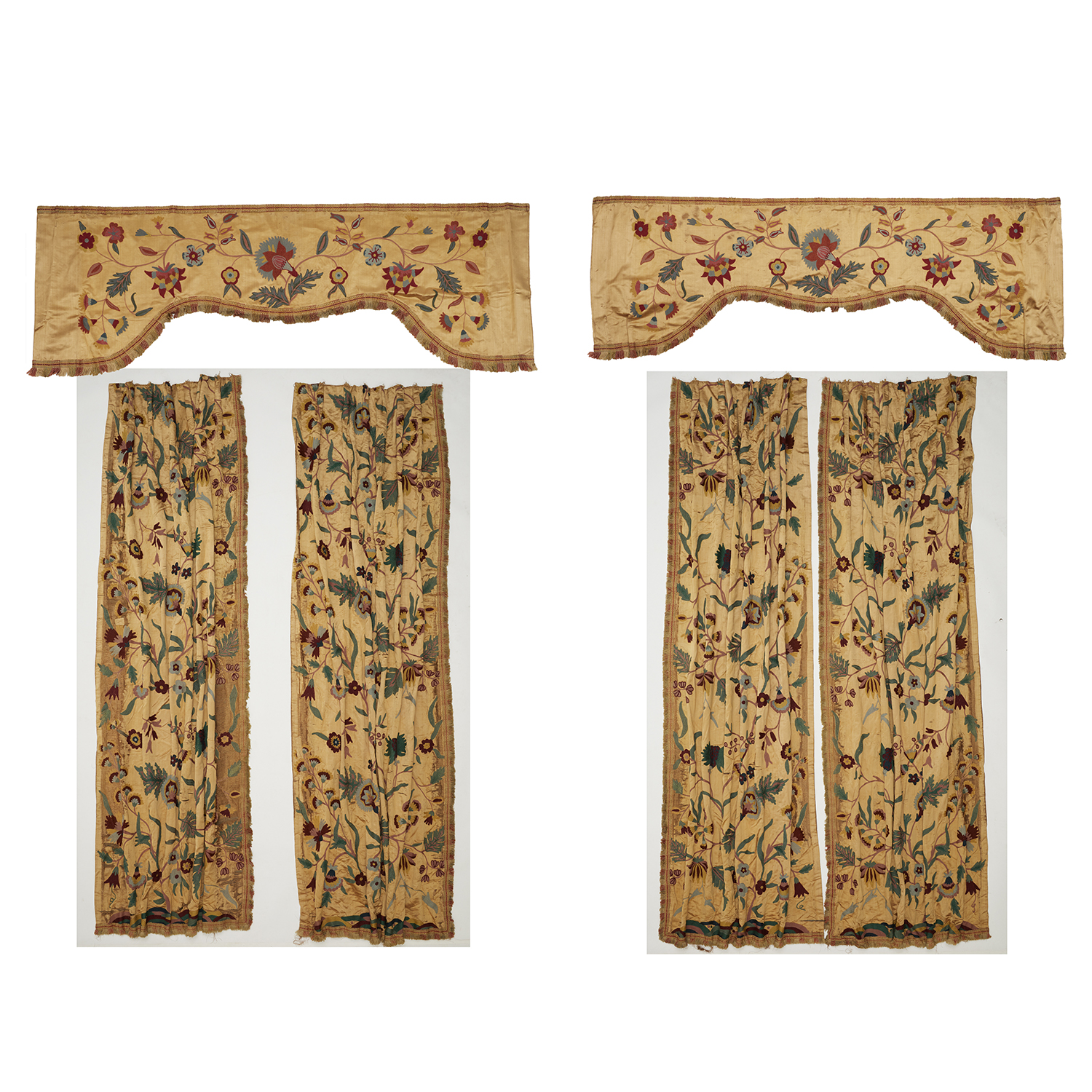 (2) SETS ANTIQUE SILK CREWELWORK