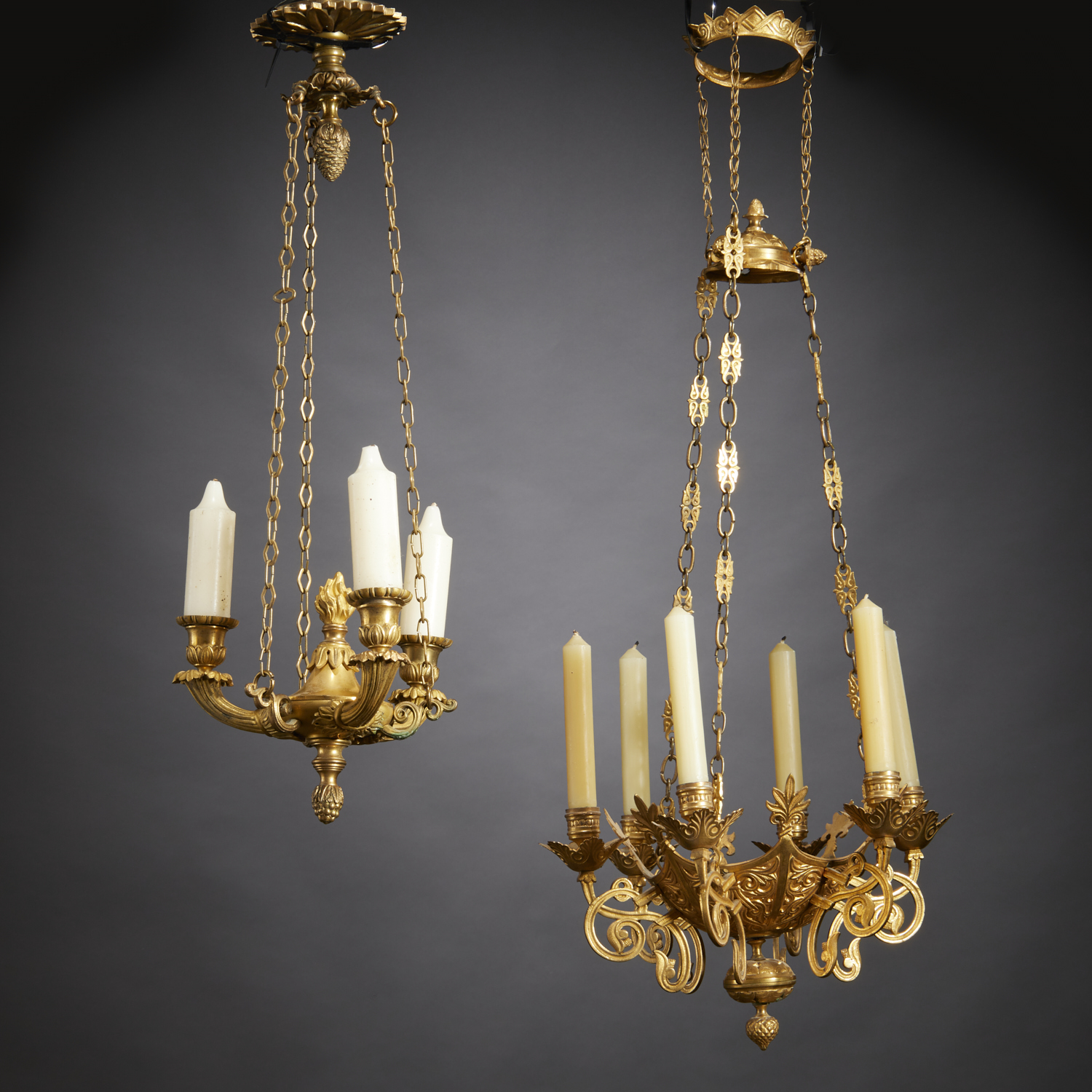  2 FRENCH GILT BRONZE HALL CHANDELIERS 3c2621