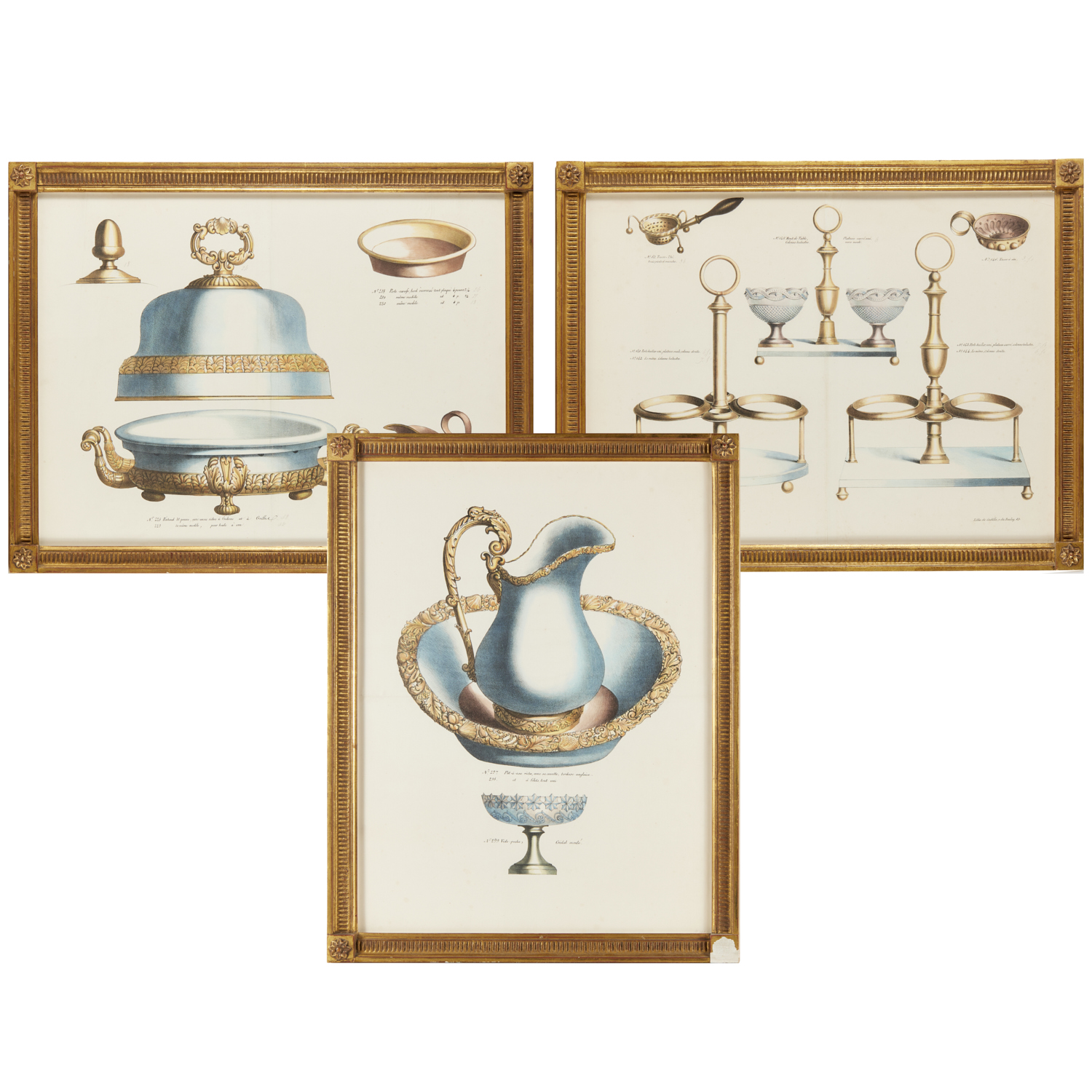 (3) FRENCH HAND-COLORED LITHOGRAPHS,
