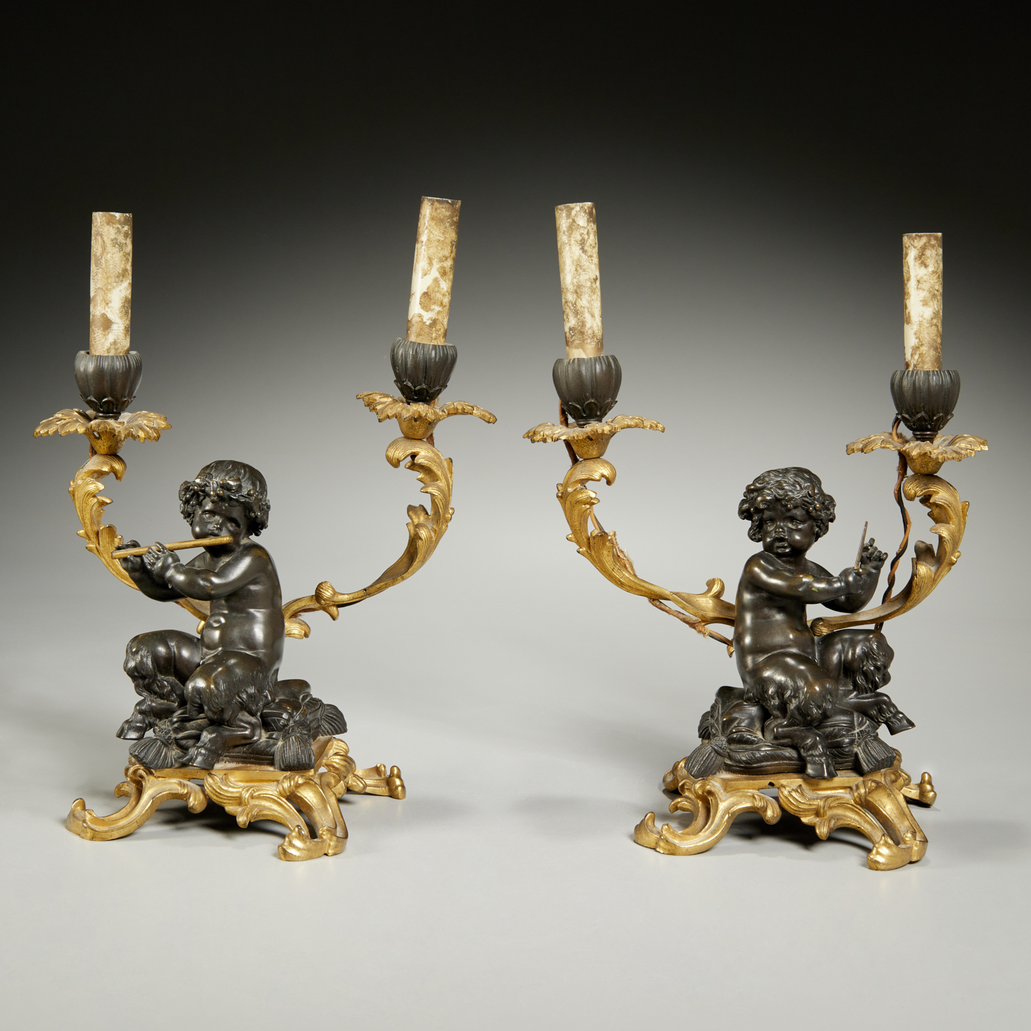 PAIR FRENCH PARCEL GILT BRONZE