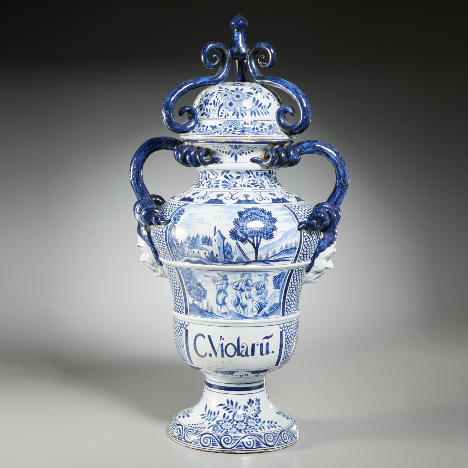 LARGE DELFT LIDDED APOTHECARY URN